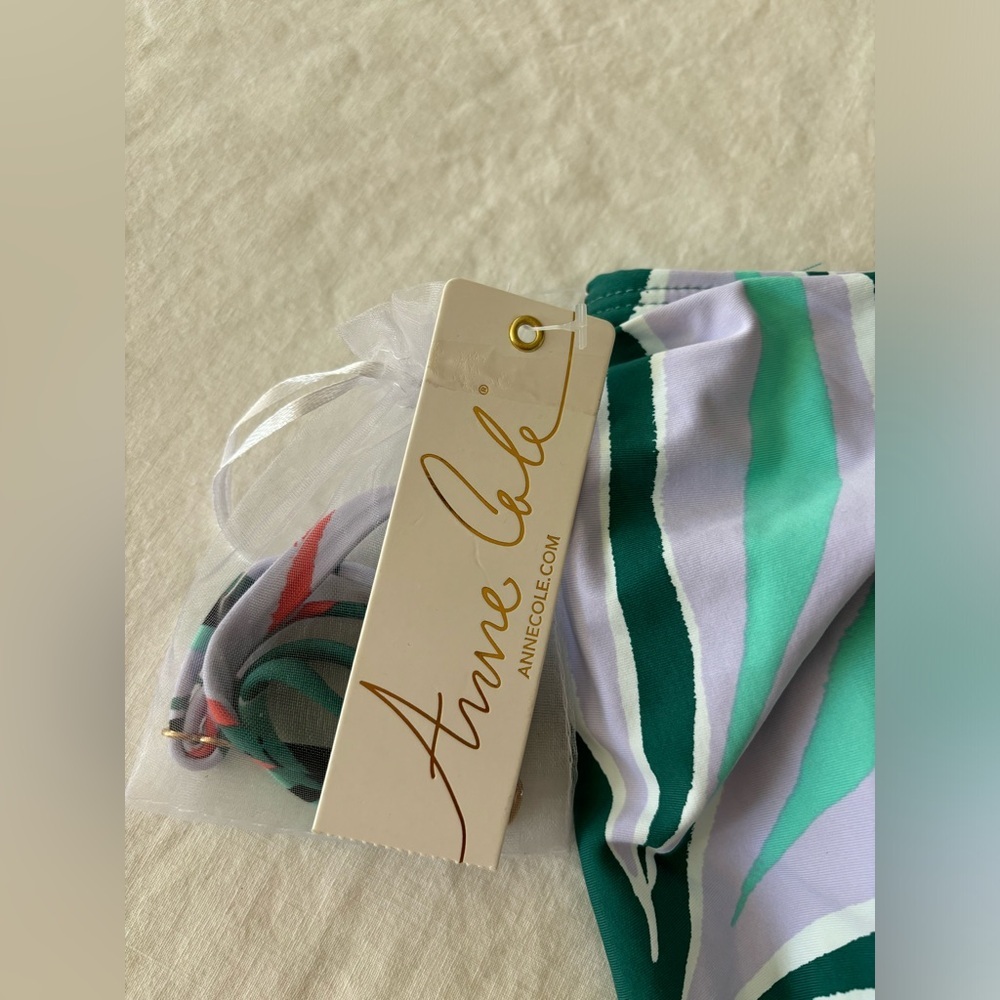 Anne Cole Green and Red Leaf Print One Piece Swimsuit - Picture 6 of 8